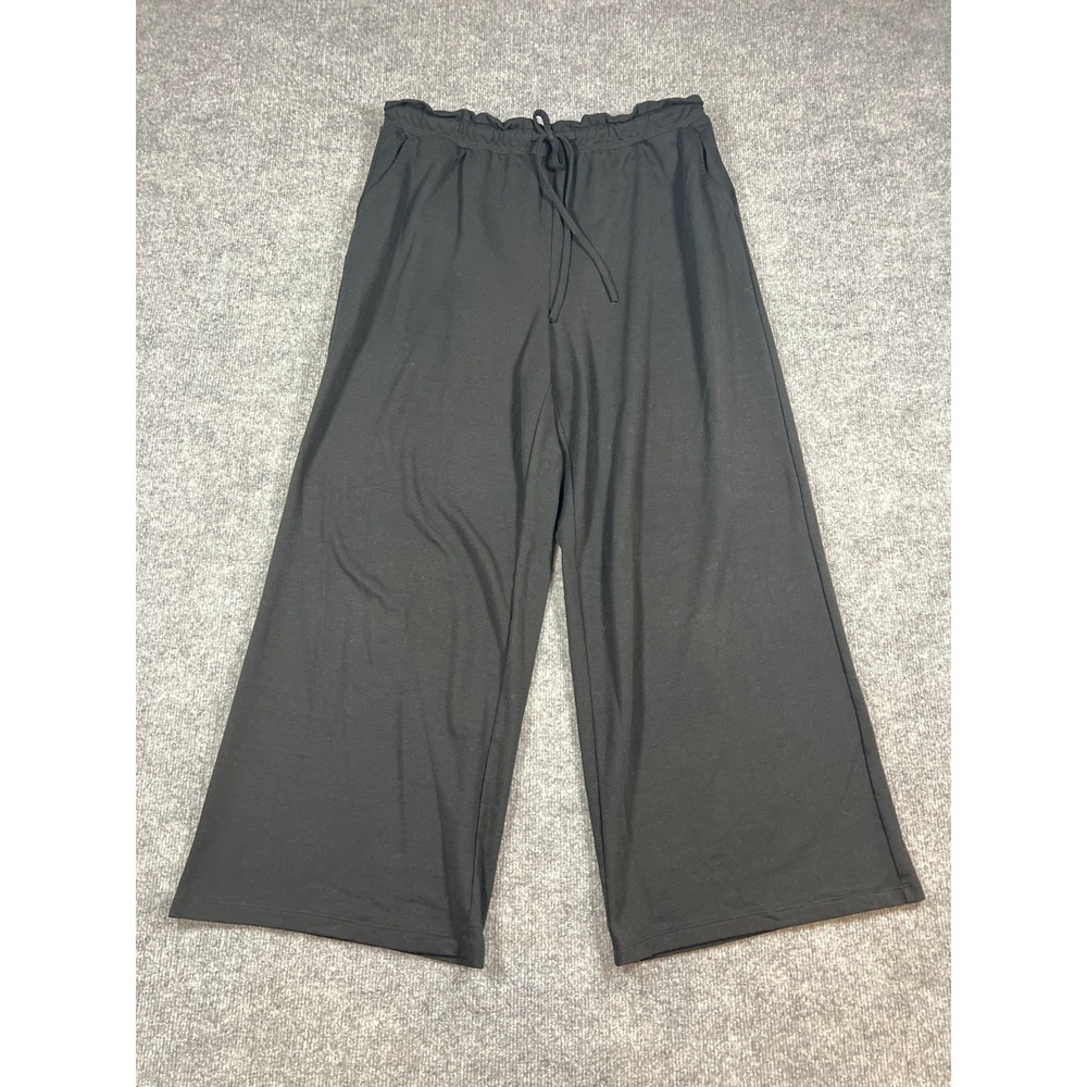 Zoe + Phoebe Wide Leg Pants Womens Large‎ Black Stretch Paperbag Waist Casual